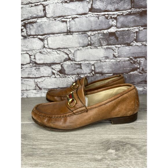 Gucci Brown Leather Web Horsebit Dress Loafers Shoes Men’s Sz 10.5D US/44EU Read - Picture 1 of 16